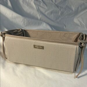 Thirty-One collapsible storage bin.Tan &white stripe outer& swirl inner